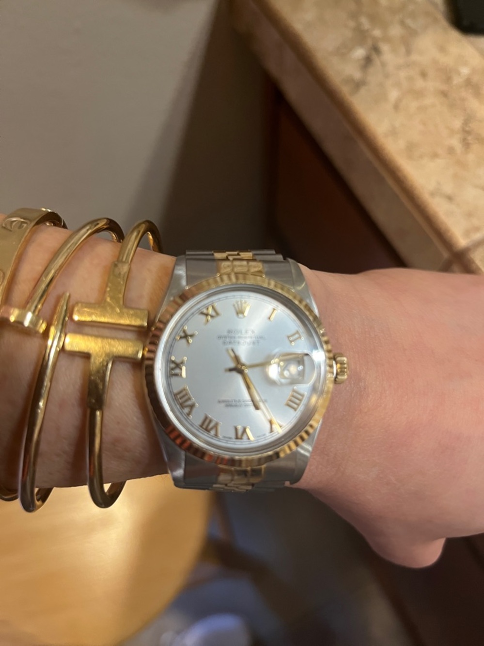 Rolex Two-Tone Gold and Silver White Dial Datejust with Roman Numerals 1603 36MM